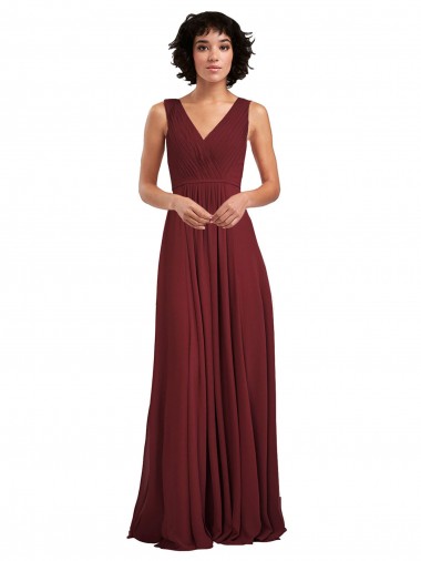 Soft Chiffon V-Back Long V-Neck Burgundy A-Line Bridesmaid Dress Armadale
