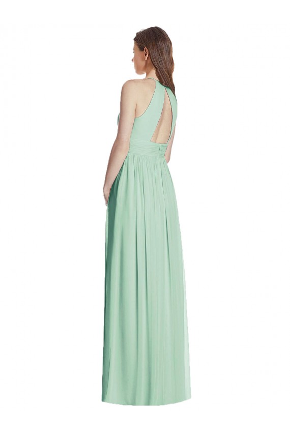 Soft Chiffon Open Back Long Halter Neck Mint Green A-Line Semi Formal Evening Dress / Bridesmaid Dress Armadale