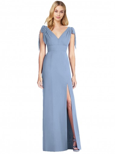 Soft Chiffon V-Back Long V-Neck Dusty Blue Mermaid Bridesmaid Dress Armadale
