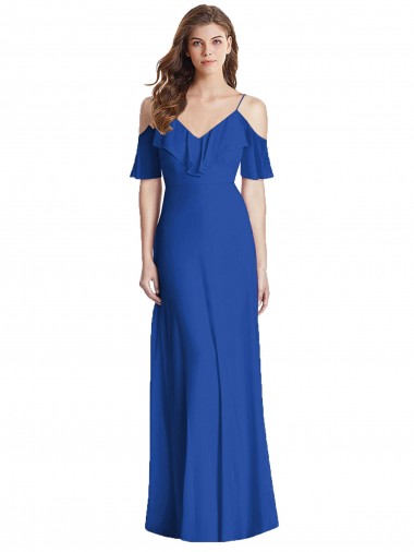 Soft Chiffon V-Back Long Spaghetti Straps Trumpet Semi Formal Evening Dress / Bridesmaid Dress Armadale