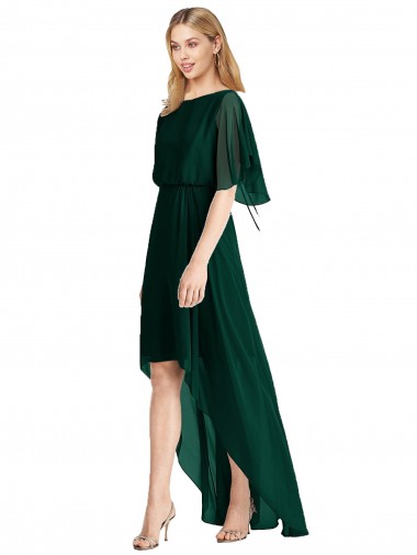 Soft Chiffon Open Back Round Neck A-Line High Low Bridesmaid Dress Armadale