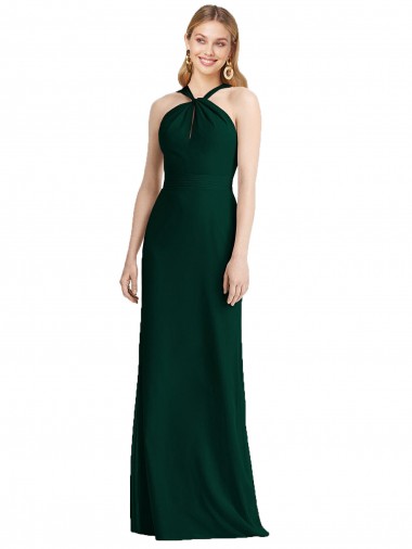 Soft Chiffon Long Halter Neck Ever Green Trumpet Bridesmaid Dress Armadale