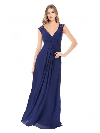 Soft Chiffon Keyhole Back Long V-Neck Sapphire A-Line Bridesmaid Dress Armadale