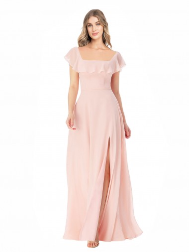 Soft Chiffon Long Square Neck A-Line Formal Dress / Bridesmaid Dress Armadale