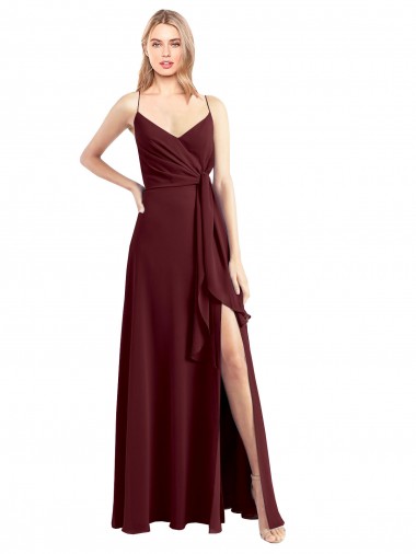 Chiffon Low Back Long Floor Length Spaghetti Straps A-Line Bridesmaid Dress Armadale
