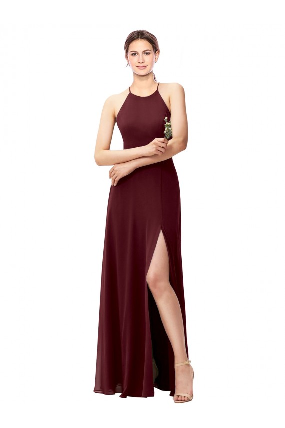 Soft Chiffon Criss Cross Back Long Halter Neck A-Line Bridesmaid Dress Armadale