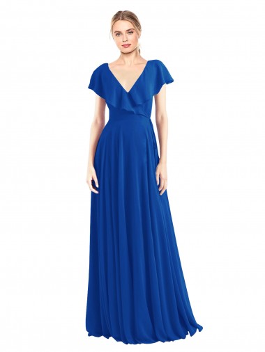 Soft Chiffon V-Back Long V-Neck Royal Blue A-Line Bridesmaid Dress Armadale