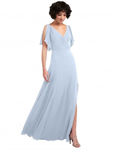 Soft Chiffon V-Back Long V-Neck Light Sky Blue A-Line Bridesmaid Dresses Armadale