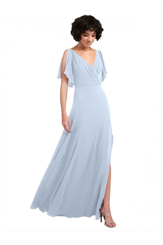 Soft Chiffon V-Back Long V-Neck Light Sky Blue A-Line Bridesmaid Dresses Armadale