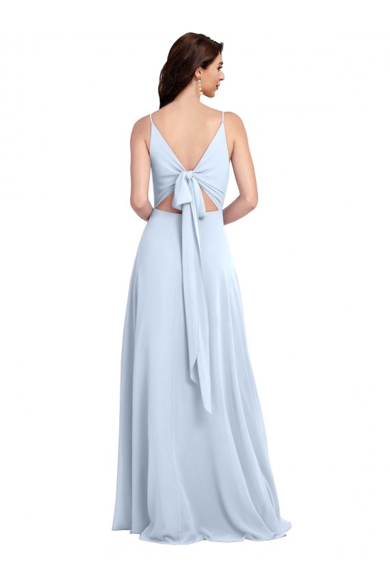 Soft Chiffon Keyhole Back Long V-Neck Light Sky Blue A-Line Evening Dress / Bridesmaid Dress Armadale