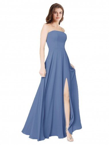 Soft Chiffon Open Back Long Strapless A-Line Formal Dress / Bridesmaid Dress Armadale