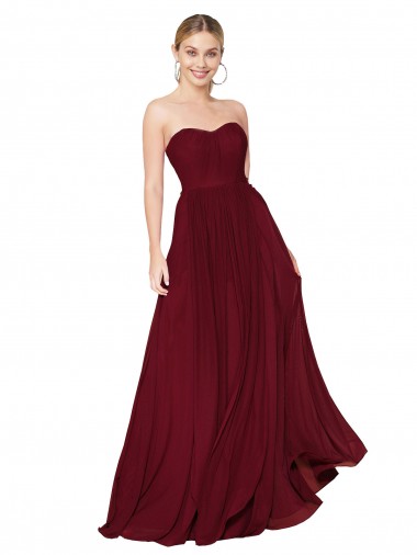 Soft Chiffon Sleeveless Sweetheart Burgundy A-Line Formal Evening Gown / Prom Dress / Bridesmaid Dress Armadale