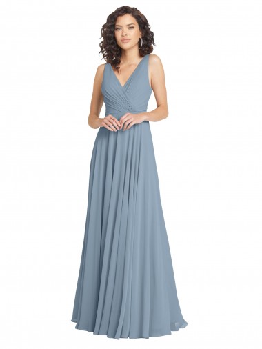 Soft Chiffon V-Back Long V-Neck Dusty Blue A-Line Bridesmaid Dress Armadale