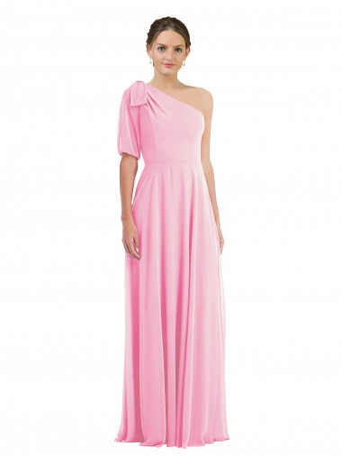 Soft Chiffon Long One Shoulder Barely Pink Trumpet Semi Formal Evening Dress / Bridesmaid Dress Armadale