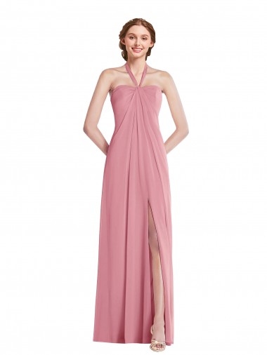 Soft Chiffon Open Back Long Halter Neck Skin Pink A-Line Semi Formal Evening Dress / Bridesmaid Dress Armadale