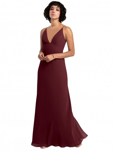 Soft Chiffon V-Back Long V-Neck Burgundy Gold A-Line Bridesmaid Dress / Formal Dress Armadale