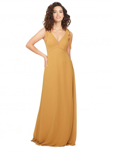 Soft Chiffon Keyhole Back Sleeveless V-Neck Saffron A-Line Bridesmaid Dress Armadale