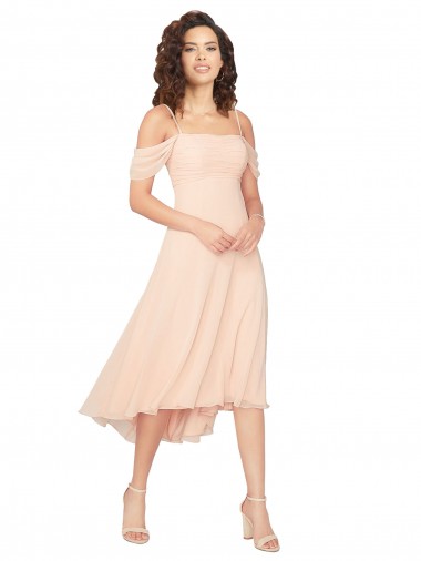 Soft Chiffon Low Back Midi Length Square Neck A-Line High Low Bridesmaid Dress Armadale