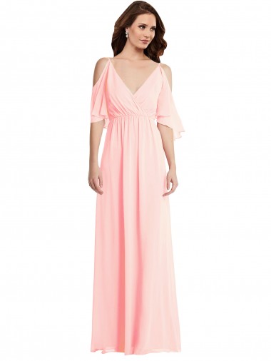Soft Chiffon V-Back Long V-Neck Pink A-Line Semi Formal Evening Dress / Bridesmaid Dress Armadale