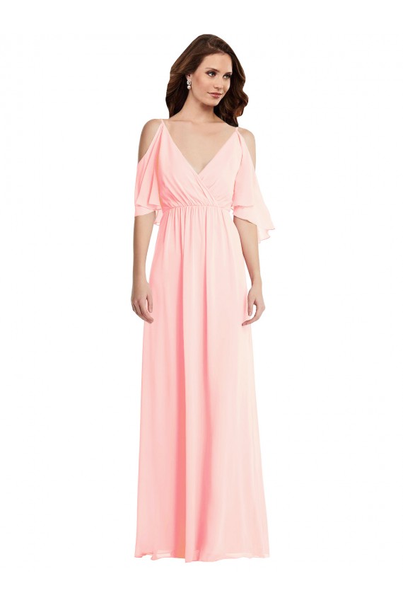 Soft Chiffon V-Back Long V-Neck Pink A-Line Semi Formal Evening Dress / Bridesmaid Dress Armadale