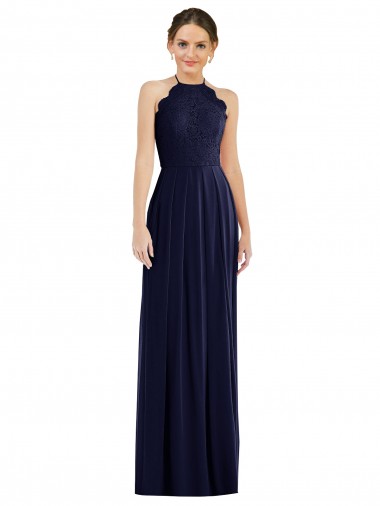 Soft Chiffon Open Back Long Halter Neck Dark Navy A-Line Semi Formal Evening Dress / Bridesmaid Dress Armadale