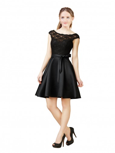 Satin & Lace V-Back Knee Length Illusion Neck A-Line Bridesmaid Dress Armadale
