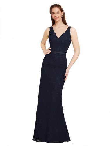 Lace Open Back Long V-Neck Sheath Bridesmaid Dress Armadale