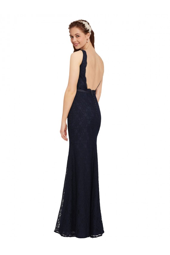 Lace Open Back Long V-Neck Sheath Bridesmaid Dress Armadale