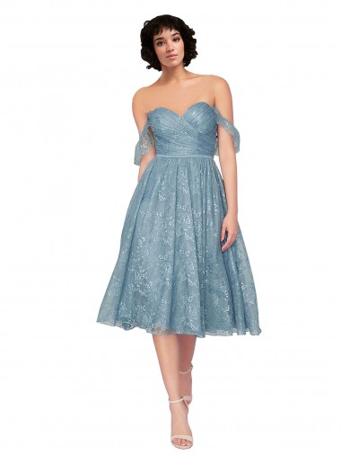 Lace Keyhole Back Knee Length Off the Shoulder A-Line Bridesmaid Dress Armadale