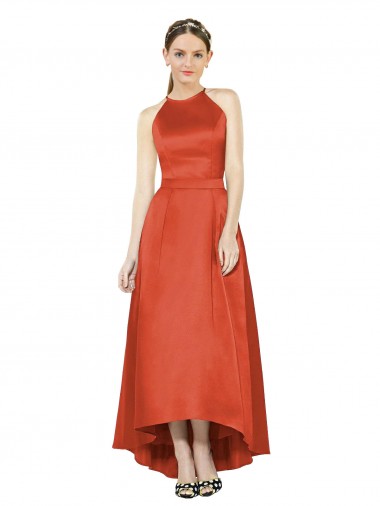 Satin Halter Neck A-Line High Low Bridesmaid Dress Armadale