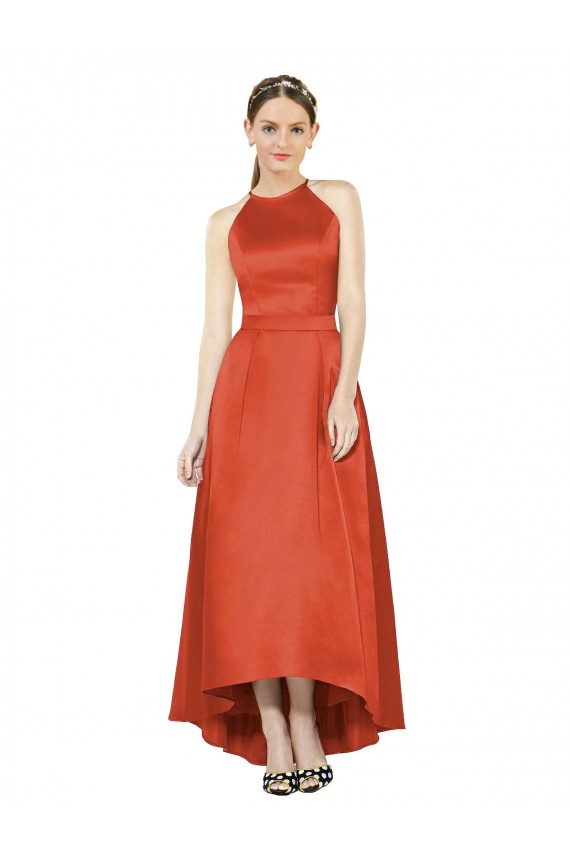 Satin Halter Neck A-Line High Low Bridesmaid Dress Armadale