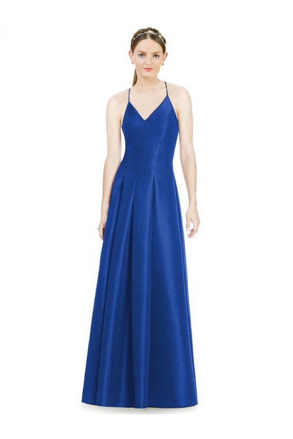 Satin Criss Cross Open Back Long Spaghetti Straps A-Line Bridesmaid Dress Armadale