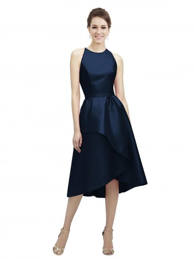 Satin Tea Length Halter Neck A-Line High Low Bridesmaid Dress Armadale