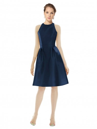 Satin Cocktail Length Halter Neck A-Line Bridesmaid Dress Armadale