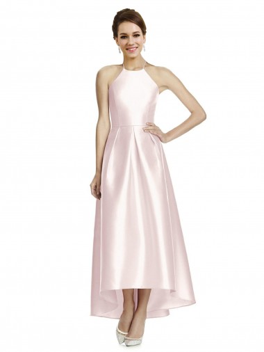 Satin Criss Cross Open Back Long Spaghetti Straps A-Line High Low Bridesmaid Dress Armadale
