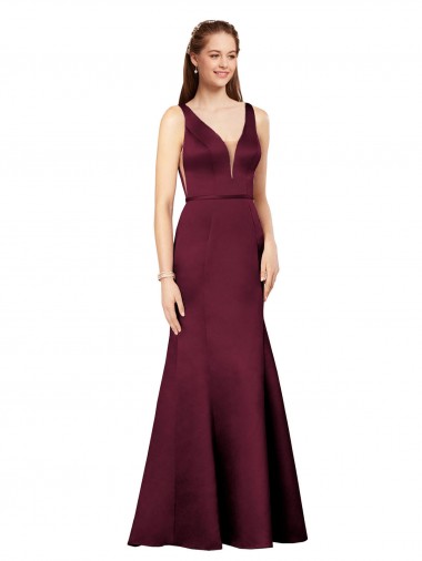 Satin V-Back Long V-Neck Sheath Formal Evening Gown / Prom Dress / Bridesmaid Dress Armadale