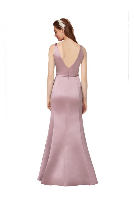 Satin V-Back Long V-Neck Sheath Formal Evening Gown / Prom Dress / Bridesmaid Dress Armadale