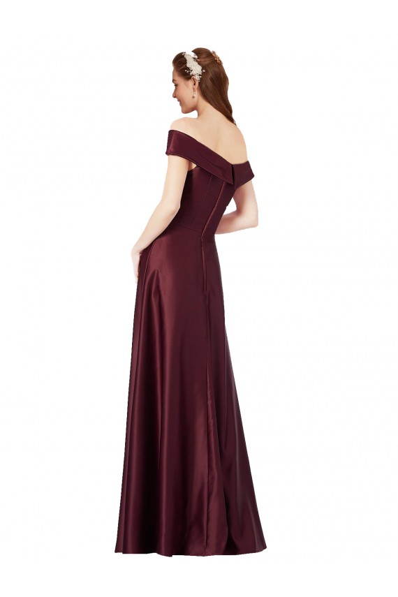 Satin Long Off the Shoulder Burgundy Gold A-Line Black Tie Evening Gown / Prom Dress / Bridesmaid Dress Armadale