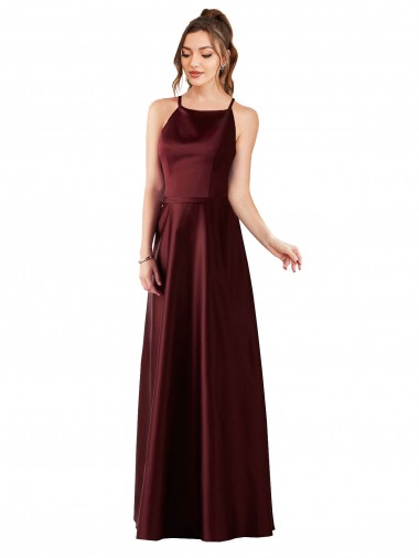 Satin Long Halter Neck A-Line Prom Dress / Bridesmaid Dress Armadale