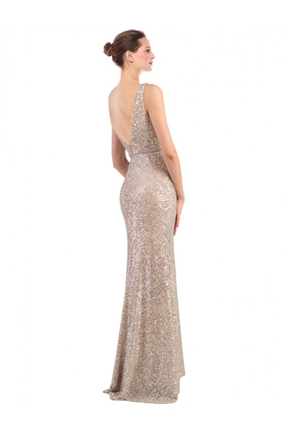 Sequin & Sparkling Sequin Low Back Long V-Neck Sheath Formal Evening Gown / Prom Dress / Bridesmaid Dress Armadale