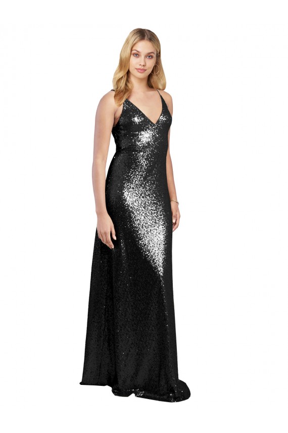 Sequin V-Back Long Spaghetti Straps A-Line Formal Evening Gown / Prom Dress / Bridesmaid Dress Armadale