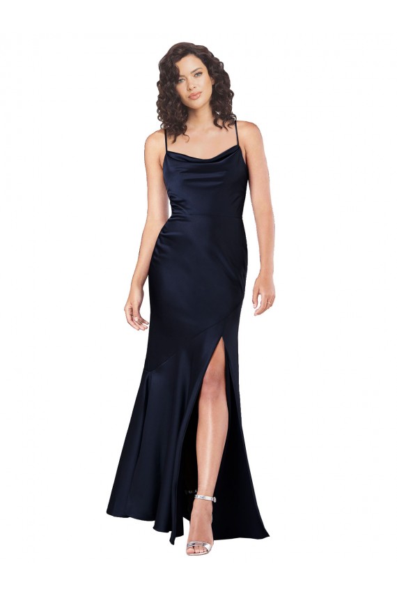 Silk like Satin Long Cowl Neck A-Line Black Tie Evening Gown / Prom Dress / Bridesmaid Dress Armadale
