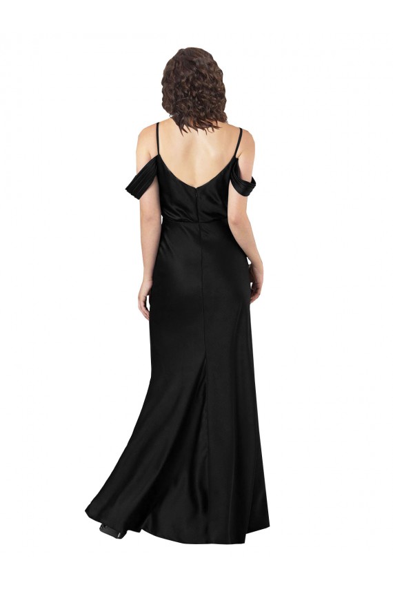 Silk like Satin Low Back Long Off the Shoulder Black A-Line Formal Dress / Bridesmaid Dress Armadale