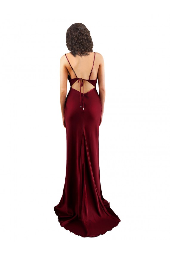 Silk like Satin Criss Cross Open Back Long Cowl Neck Burgundy Sheath Formal Evening Gown / Prom Dress / Bridesmaid Dress Armadale