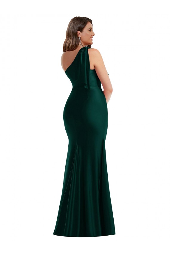Silk like Satin Long One Shoulder Ever Green Mermaid Formal Plus Size Evening Gown / Prom Dress / Bridesmaid Dress Armadale