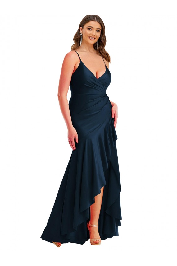 Silk like Satin Long Spaghetti Straps Mermaid High Low Plus Size Evening Gown / Prom Dress / Bridesmaid Dress Armadale