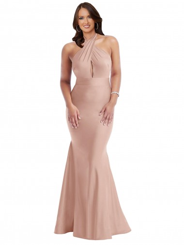 Silk like Satin Open Back Long Halter Neck Mermaid Formal Plus Size Evening Gown / Prom Dress / Bridesmaid Dress Armadale