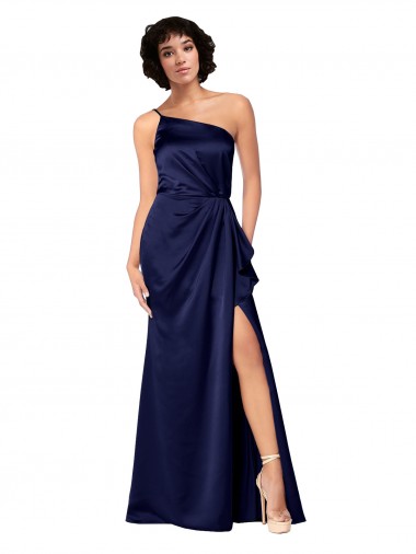 Silk like Satin Long One Shoulder A-Line Black Tie Evening Gown / Prom Dress / Bridesmaid Dress Armadale
