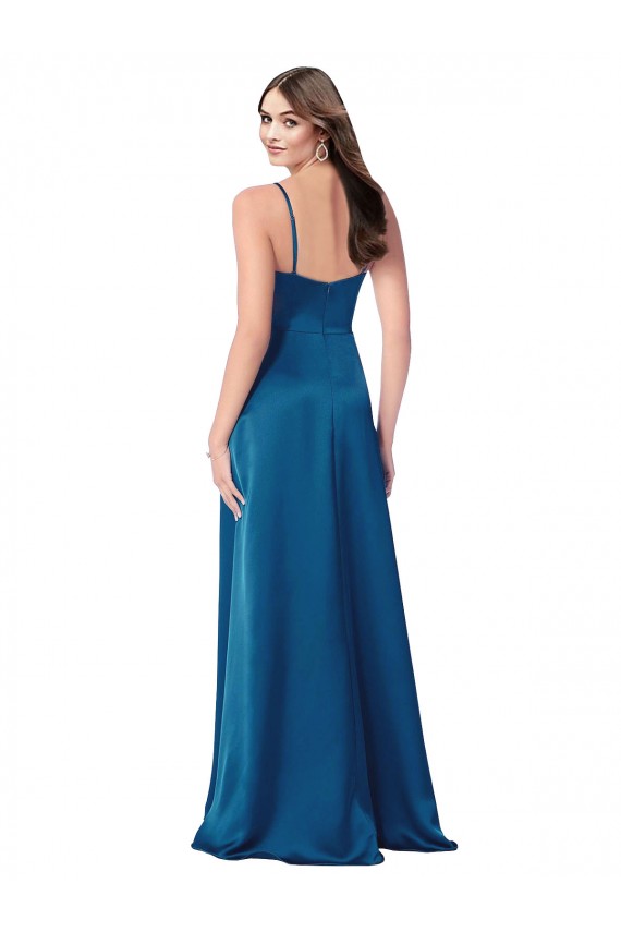 Silk like Satin Low Back Long Spaghetti Straps Peacock Blue A-Line Formal Evening Gown / Prom Dress / Bridesmaid Dress Armadale