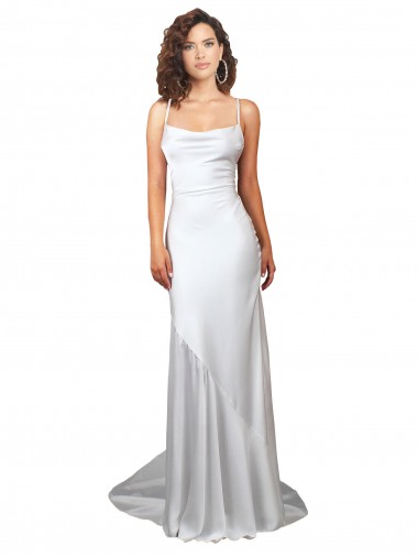 Silk like Satin Criss Cross Open Back Sweep Train Cowl Neck Sheath Beach Wedding Dress Armadale